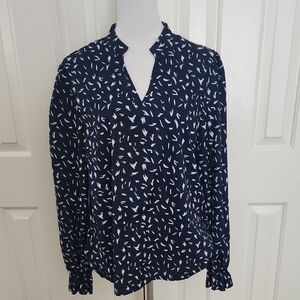 Navy and White Patterned Women's Top